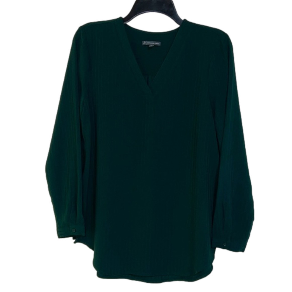 Adrianna Papell Forest/Dark Green V-Neck Long Sleeve Blouse Top Tunic - Sz Med